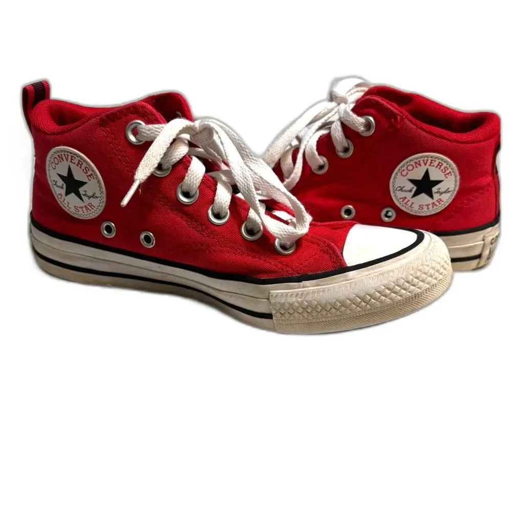 Converse All Star Kids Red Mid Top Sneakers Size 4 Youth EU 36